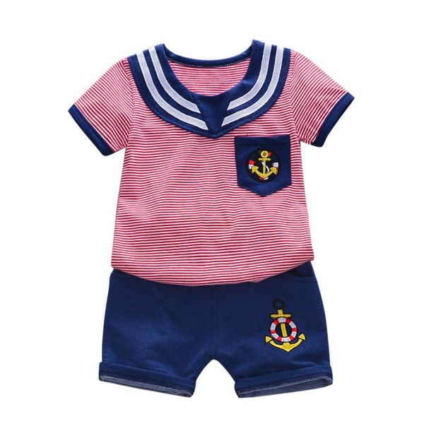 

fashion kid clothes set casual baby boy girl striped t-shirt+solid shorts 2pcs suit newborn navy style clothing summer short-s, White