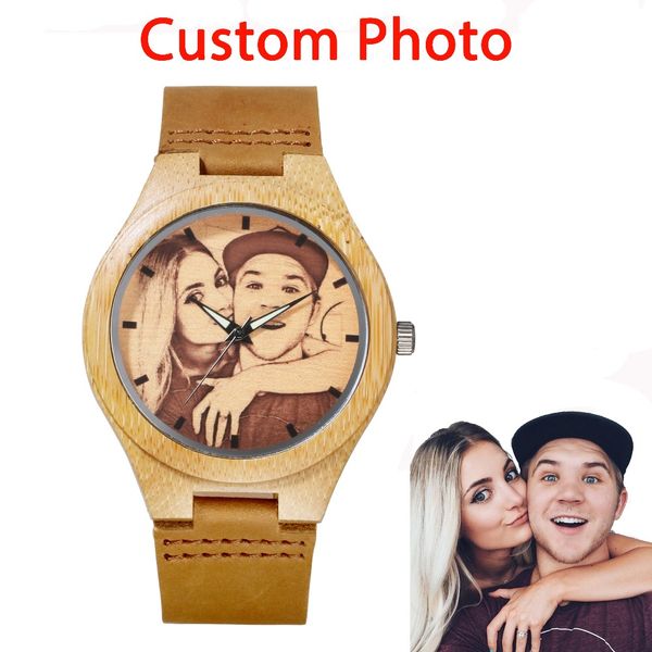

custom brand your own p watch unique bamboo wood leather causal quartz men watches customized logo birthday gift for lovers, Slivery;brown