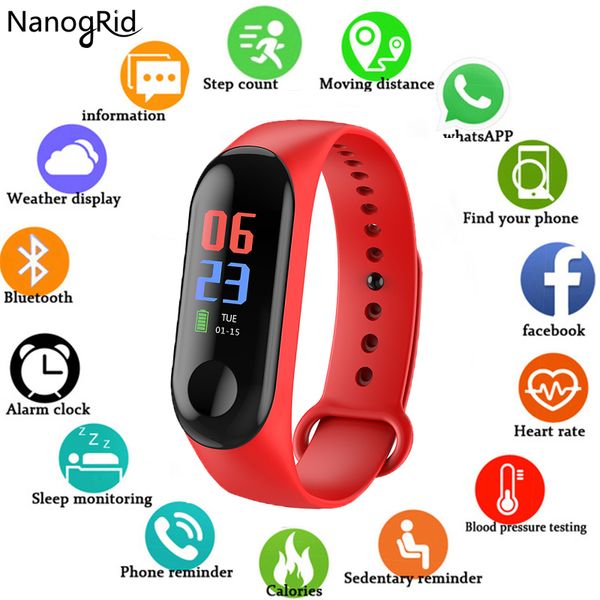 

m3 smart band fitness watch women men heart rate monitor kid clock run fitness sport bluetooth smart wearable device bracelet, Slivery;brown