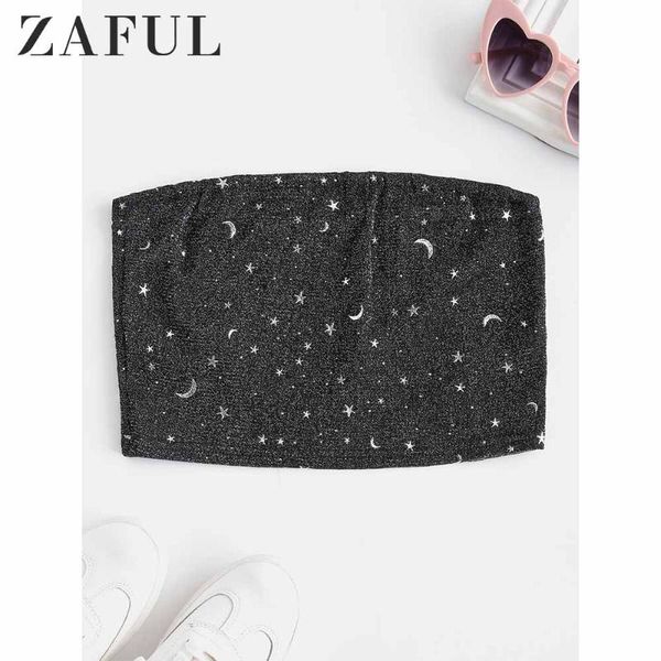 

zaful women star moon cropped tube underwear micro-elastic short shirt wrapped chest off the shoulder streetwear femme, White