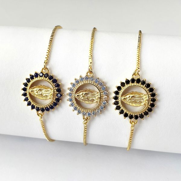 

micro pave shiny cubic zircon cz connector bracelet for women girl virgin mary charm jewelry gift bg310, Black