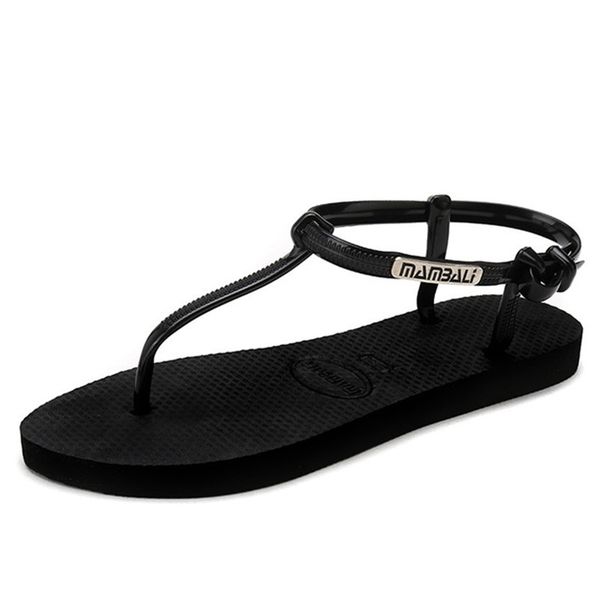

summer korean version of roman flat casual sandals, candy color flat with beach women's shoes holiday, Black