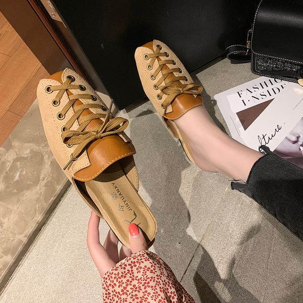 

shoes woman 2020 woman's slippers butterfly-knot luxury slides loafers new designer flat cross-tied pu rubber fashion spring, Black