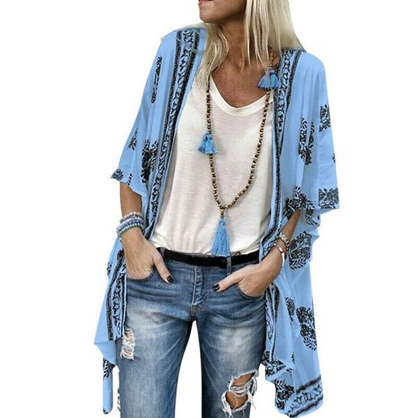 

half sleeve print cardigans shirts 2019 new women clothing summer beach casual open stitch blouse female blusas plus size5x, White