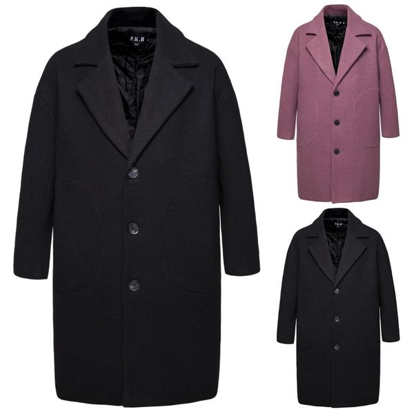 

fall and winter 2019 windshield men's mid-long textile outerwear handsome wool overcoat black light purple colors coat for men
