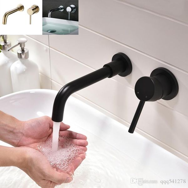 

matte black brass wall mounted basin faucet single handle bathroom mixer tap cold sink faucet rotation spout,burnished gold