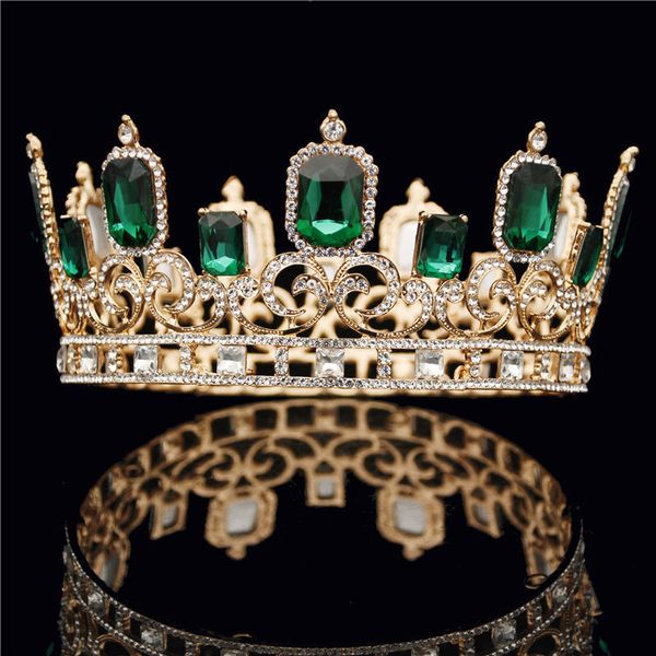 

gorgeous 3 colors vintage baroque crystal bridal crown round diadem royal queen king tiaras and crowns prom wedding hair jewelry, Golden;white