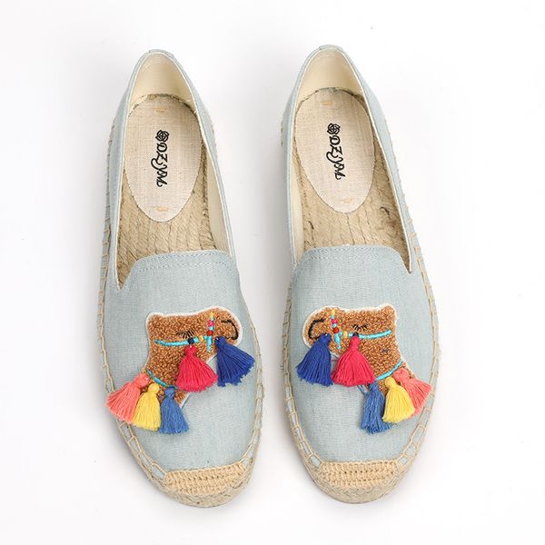

dzym fringed canvas espadrilles straw women fisherman shoes chuzzles flats kawaii design loafers hand-made sewing sneakers, Black