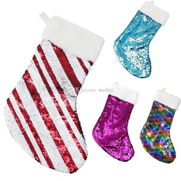 

christmas decoration reversible sequin stocking pendant hang accessories candy bag gifts bag party supplies dhl ship wx9-1531