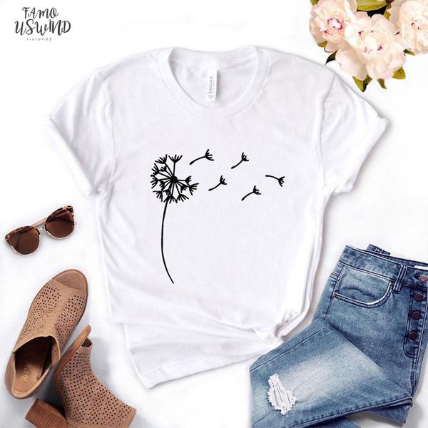 

wildflower dandelion printed women t shirt o neck short sleeve cotton tshirt casual summer female girl tee top, White