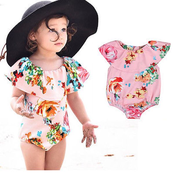 

Emmababy Baby Girl Summer Romper Baby Pink Floral Ruffled Sleeve Rompers Girl Boat Neck Jumpsuits Baby Kid Children Set Outfit