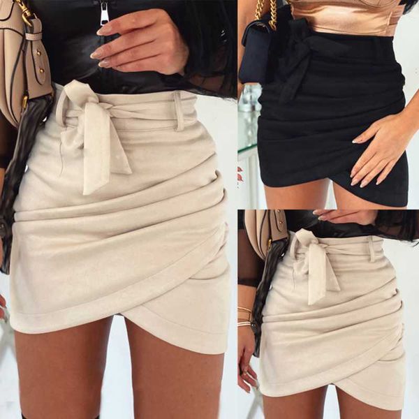 

women's hip bodycon skirts summer irregular pencil skirts slim solid ladies mini high waist bowknot zipper skirt, Black