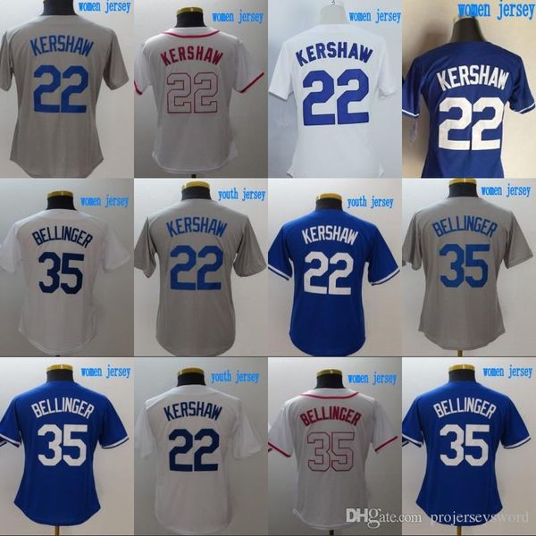 

Lady and Youth Los Angeles Jersey 22 Clayton Kershaw 35 Cody Bellinger 100% Stitched Baseball Jerseys Cheap White Blue Grey Free Shipping
