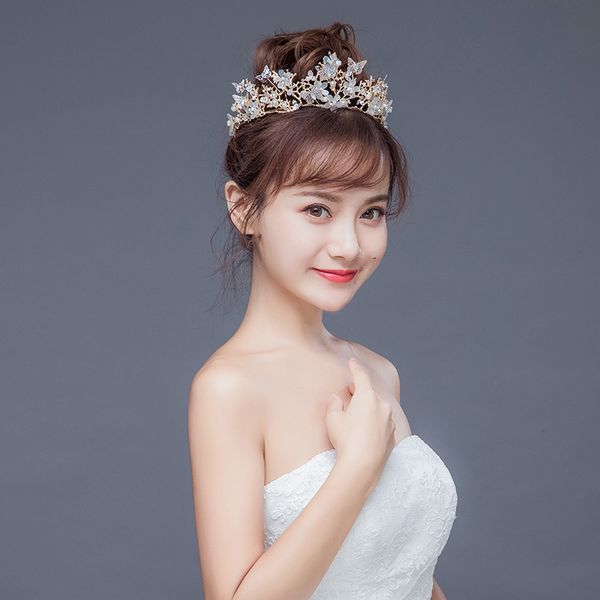 

vintage baroque gold tiaras and crown butterfly pearl crystal bridal wedding hair accessories for women flower hair jewelry gift, Golden;white