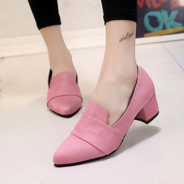

2019 coarse with sharp women's shoes down noodles shallow mouth occupation work single shoe black