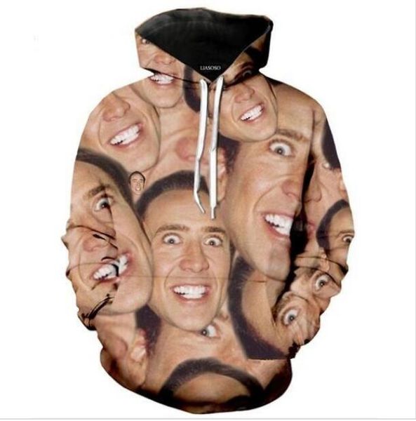 

new fashion famous actor nicolas cage crewneck sweatshirts women/men casual hoodies funny 3d print pullovers rs025, White;black