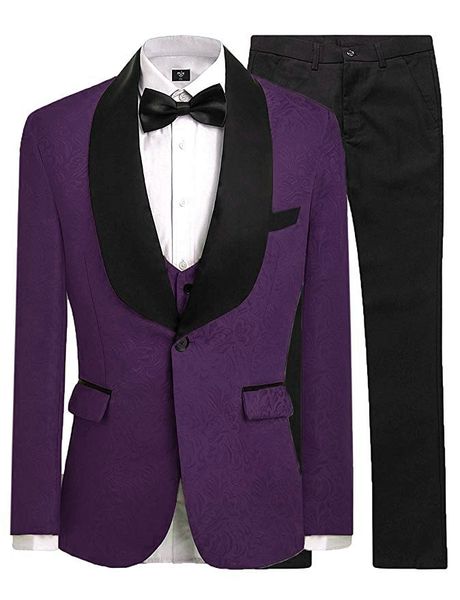 Padrinhos de Groomsmen Roxo Noivo Smoking Xaile Lapela De Veludo Preta Dos Homens Ternos de Casamento Melhor Homem Noivo (Jaqueta + Calça + colete + Gravata) L244