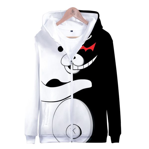 

danganronpa 3d printed zipper hoodies women/men casual hooded sweatshirt 2019 trendy streetwear clothes, Black
