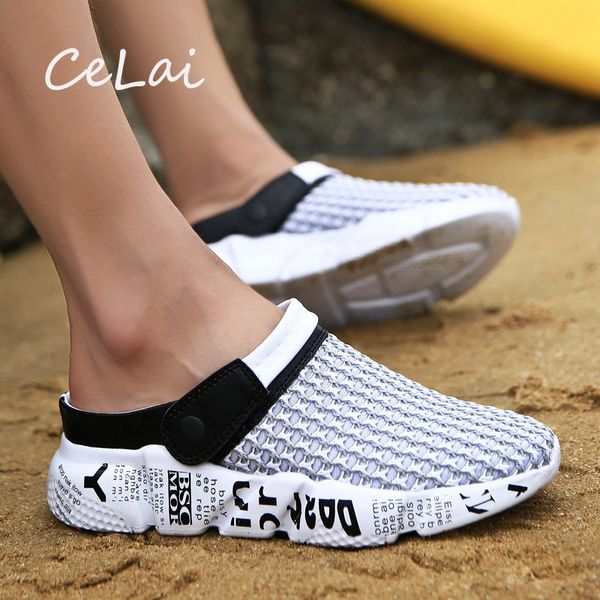 

celai size 39-46 summer mesh shoes men sandals beach slippers clogs male sneaker clogs man zuecos sandalias zapatos hombre a-032, Black
