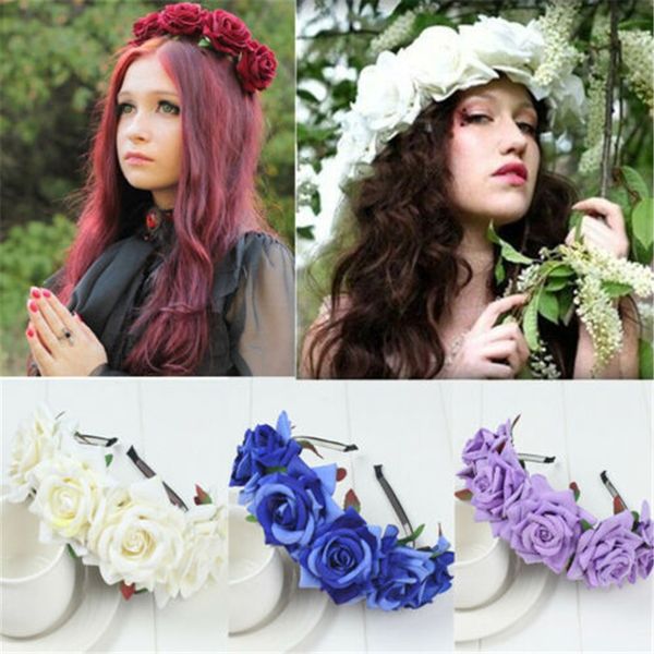 

Rose Hair Accessories Floral Flower Garland Crown Headband Headdress Bridal Hair Bands For Women Valentine