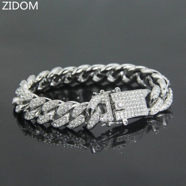 

hip hop iced out bling full paved rhinestones cz men bracelet fashion miami cuban link bracelets male jewelry gifts, Black