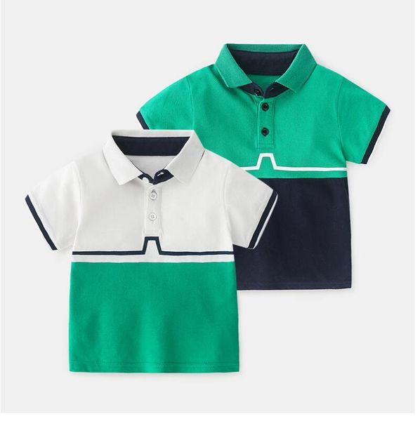 

retail children t-shirt summer short-sleeved boy shirt cotton stitching fashion handsome middle-aged children clothes pull collar lapel, Blue