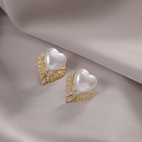 

earrings silver 925 piercing pin stud earring women fashion jewelry sweet heart pearl studs earings ladies charms ear jewellery, Golden;silver