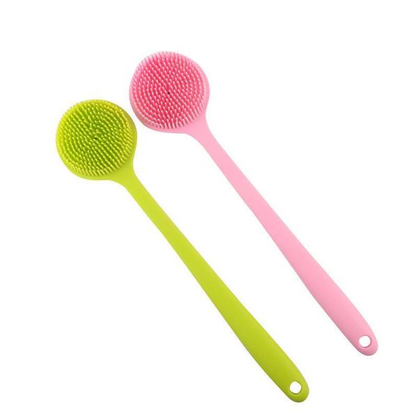 

exfoliating accessories double-sided body shower brush silicone long handle bathroom bathing silicone brush for massage loofah body ys04