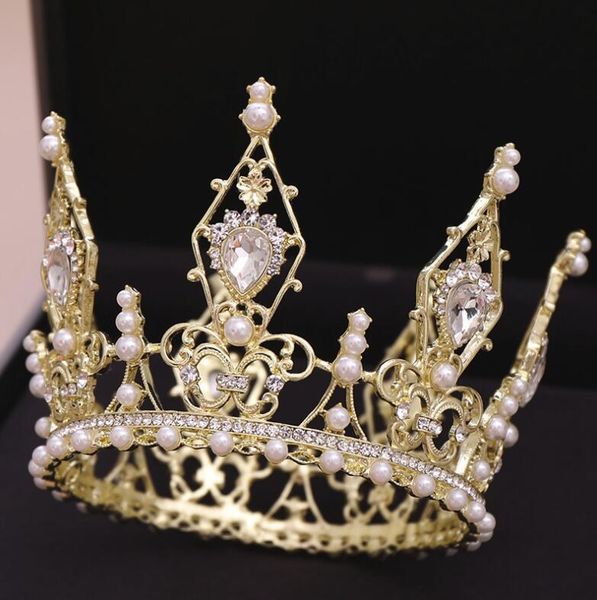 

бесплатная доставка vintage жемчуг большой tiarascrown роскошные кристалл бисера свадебный головной убор 2019 дешевые партии свадебный голов, Silver