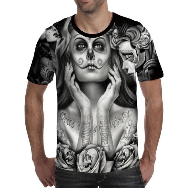 

british style t-shirts summer naked girl skull t shirts 3d t-shirt homme fashion streetwear print man black design tee, White;black