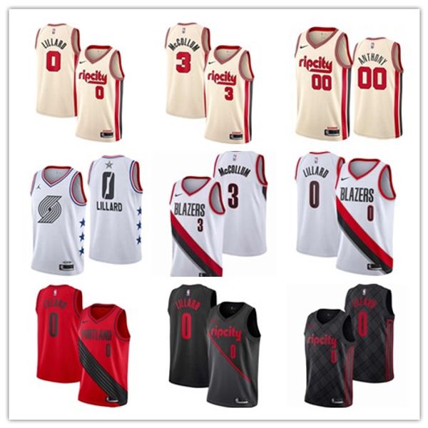 

men basketball jersey 0 lillard carmelo 00 anthony 3 mccollum jersey stitched jerseys basketball jerseys 2019-2020 classic city jersey, Black;red