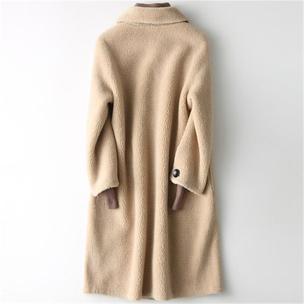 

овцы shearling пальто женщины 2020 осень зима теплая сгустить шуба натуральная шерсть траншею длиной шинель abrigo mujer lx425, Black