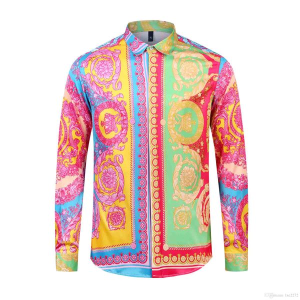 

2020 fashion slim fit shirts men medusa shirts black gold floral print mens dress shirts long sleeved business casual shirt men
