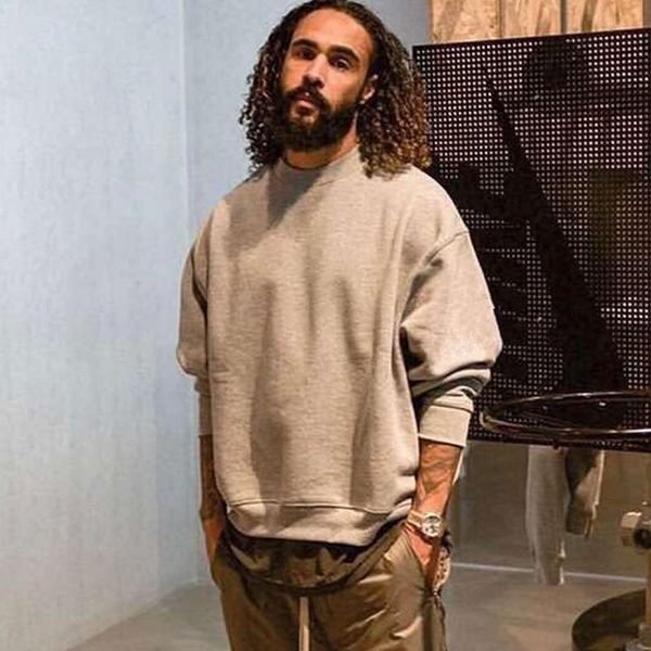 

19ss страх божий fog crewneck толстовка бейсбол с длинным рукавом серый пуловер tee street casual solid свитер t shirt hfymwy236, Black