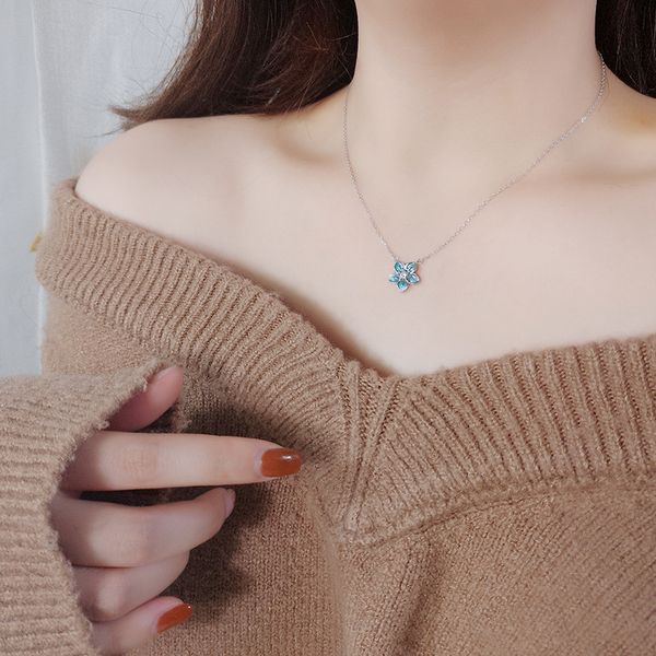 

sfashion- silver blue and white necklace design simple and creative yong sheng hua lock bone chain