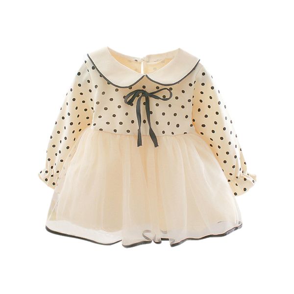 

autumn new baby girl dress 0-3t dot pattern long-sleeved toddler girls dress sweet lovely mesh stitching bow decoration dress #m, Red;yellow