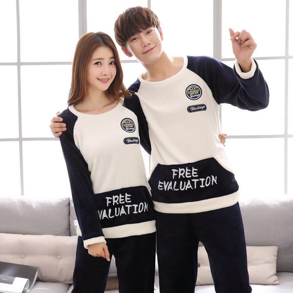 

2018 winter couples thick warm flannel pajamas sets for women long sleeve coral velvet pyjama men cartoon homewear home clothing, Black;red