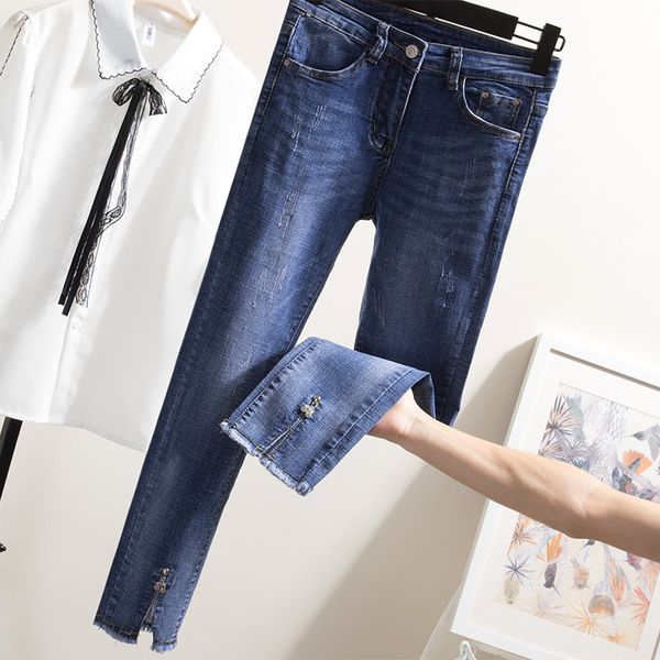 

4xl casual new thin denim pants female f0491, Blue