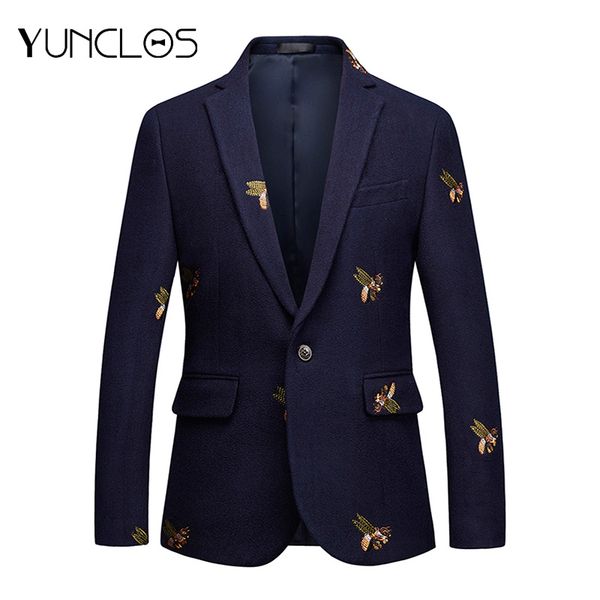 

yunclos embroidery suit jacket for men wedding party slim blazers casual men's suit blazers 2019 blazer masculin, White;black