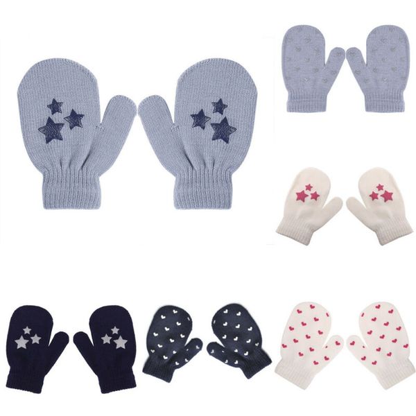 

children print solid winter gloves kids cute baby knitting warm soft star heart gloves boys girls candy colors mittens unisex, White