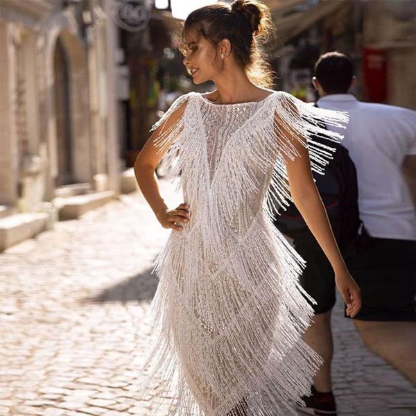 

tassel dress women spring flapper beach dress strap low cut white fringe party dresses clubwear, Black;gray