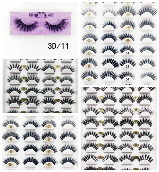 

1 pair 3d mink eyelashes label real mink fur handmade false eyelash crossing lashes individual strip thick lash makeup 64 styles dhl