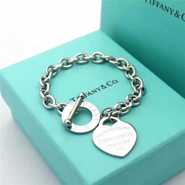 

charming letter heart bracelets & bangles with 3colors rose gold gold silver choose chain bangle women with box, Golden;silver