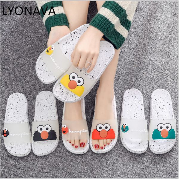 

2020 fashion cartoon cute animal women home slippers summer sandals ladies slides indoor house shoes flip flops sandalias mujer, Black;grey