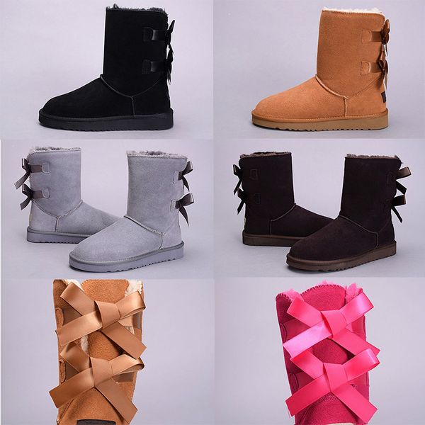 

low price new australia ankle women boots wgg half women winter snow boots real leather knee designer bailey bowknot boots 36-41, Black