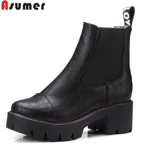 

asumer 2020 fashion new shoes woman boots round toe platform ankle boots for women square high heels ladies big size 34-43, Black