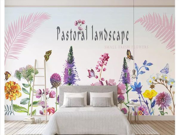 

custom 3d p murals wall paper nordic minimalist creative small fresh garden color floral butterfly background wall papel de parede