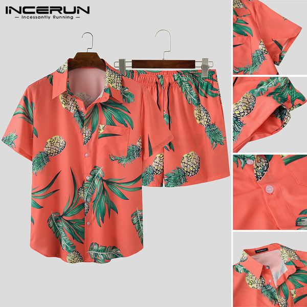 

2020 fashion men summer printed sets short sleeve lapel hawaiian vacation shirt casual shorts men loose breathable suits s-3xl, Gray