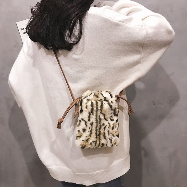 

bag new leopard plush handbags fashion single shoulder messenger phone bag handbag