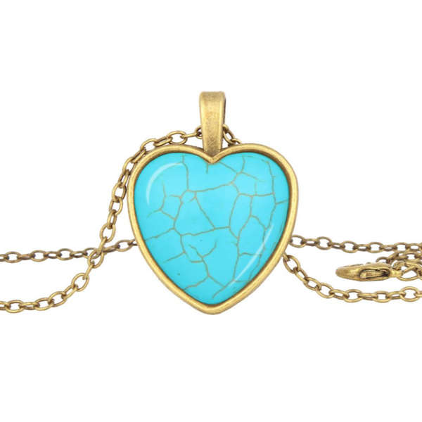 

light yellow gold color alloy green turquoises stone pendant love heart necklace romantic style jewelry, Silver